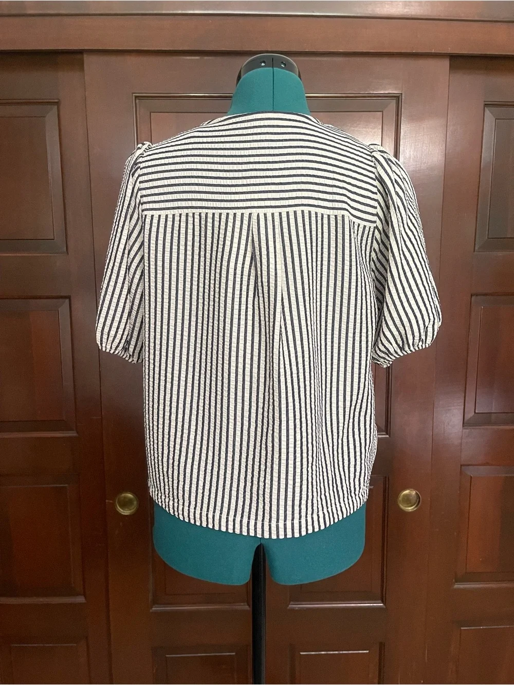 Zara Black and White Striped Puff Sleeve Tie-Front Blouse